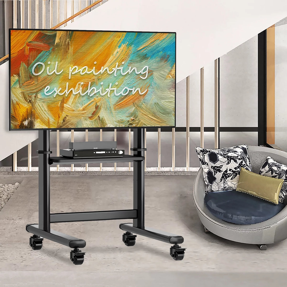 Black Rolling Mobile TV Stand for 55 to 90 inch Flat Screen TVs X6584