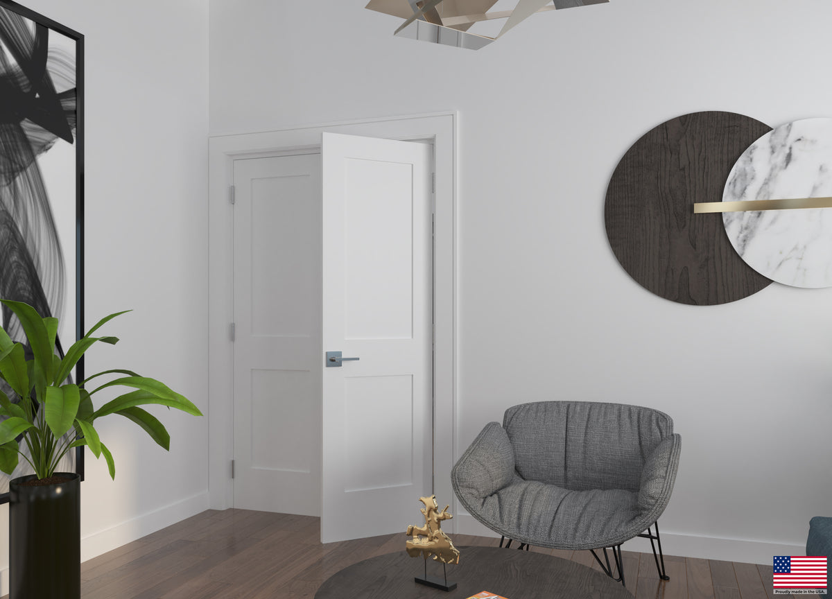 White Primed Double Prehung French Door with Black Hinges F7577