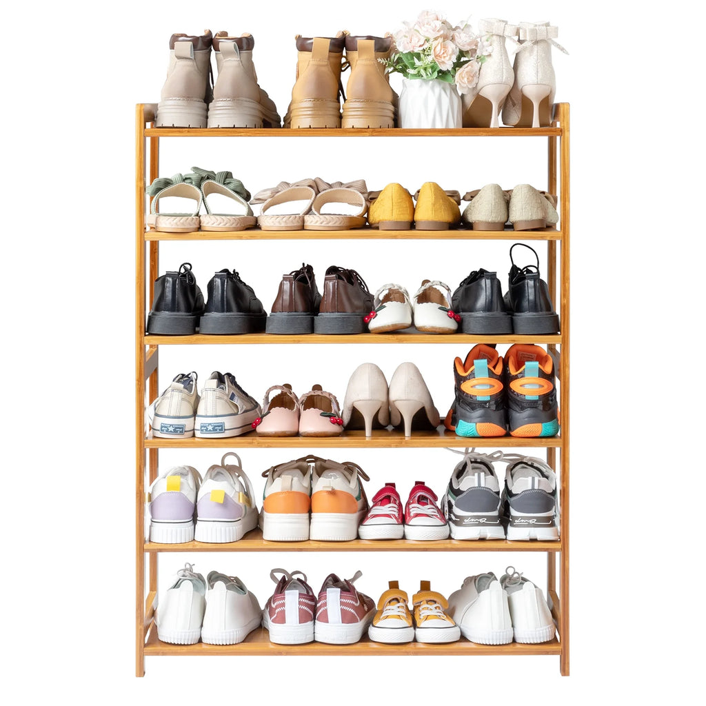 6 Tier Natural Wood Bamboo Shoe Rack L7365