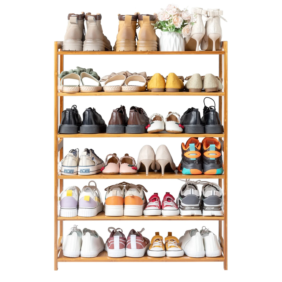 6 Tier Natural Wood Bamboo Shoe Rack L7365