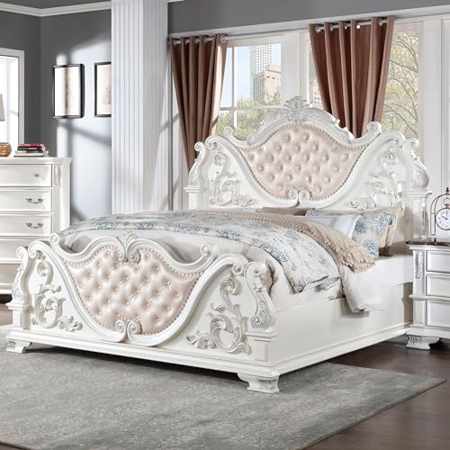King-Size Wood 5-Piece Bedroom Set with Button-Tufted Headboard O276