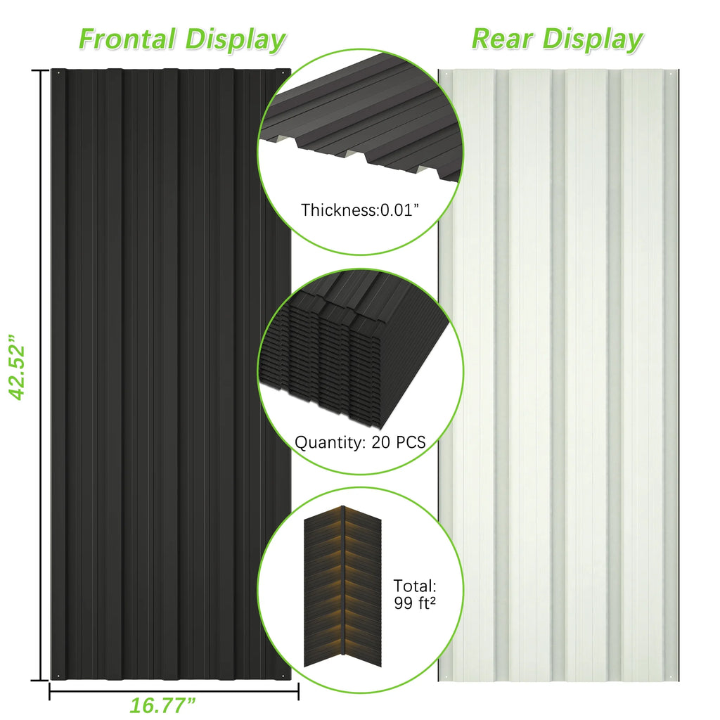20 Pcs Galvanized Metal Roof Panels Black E770