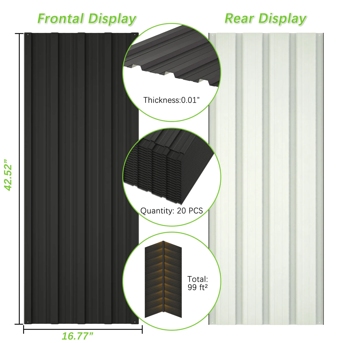 20 Pcs Galvanized Metal Roof Panels Black E770