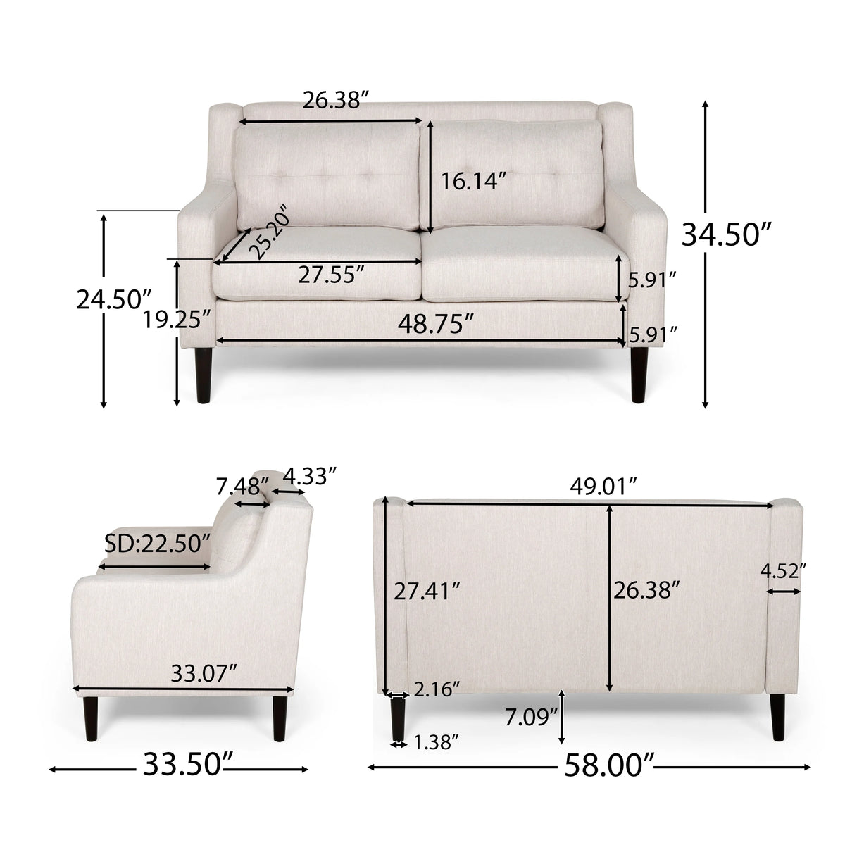Beige Fabric Upholstered Loveseat B516216