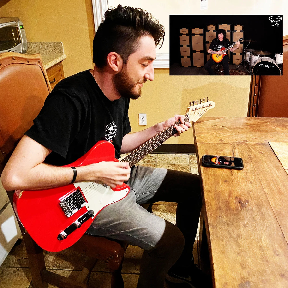 Black Electric Guitar with Amp, Case, and Cable M8724