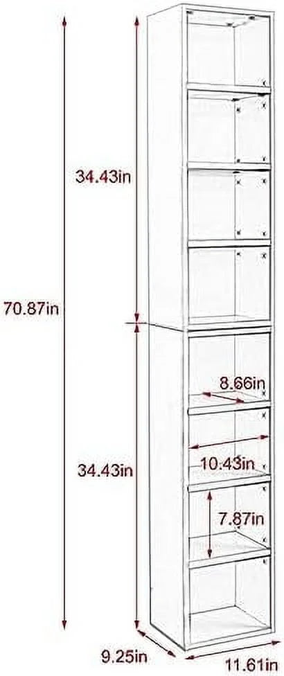 8-Tier 70.9 Inch Tall Narrow Bookshelf with Adjustable Shelves S598