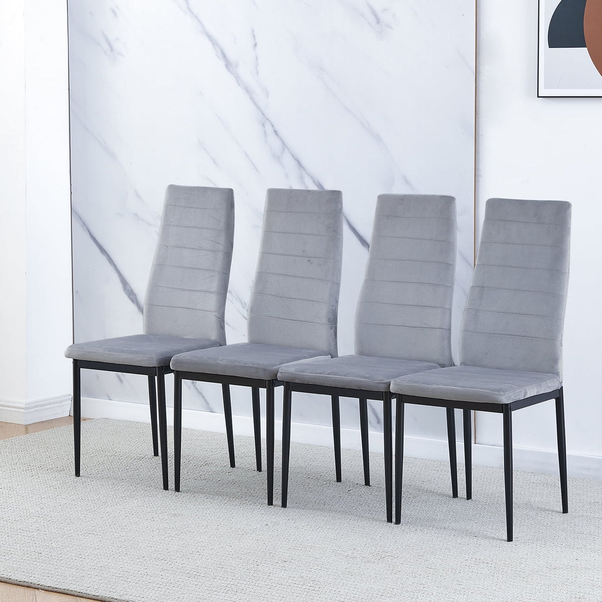 Set of 4 Gray Velvet Upholstered Dining Chairs V728661