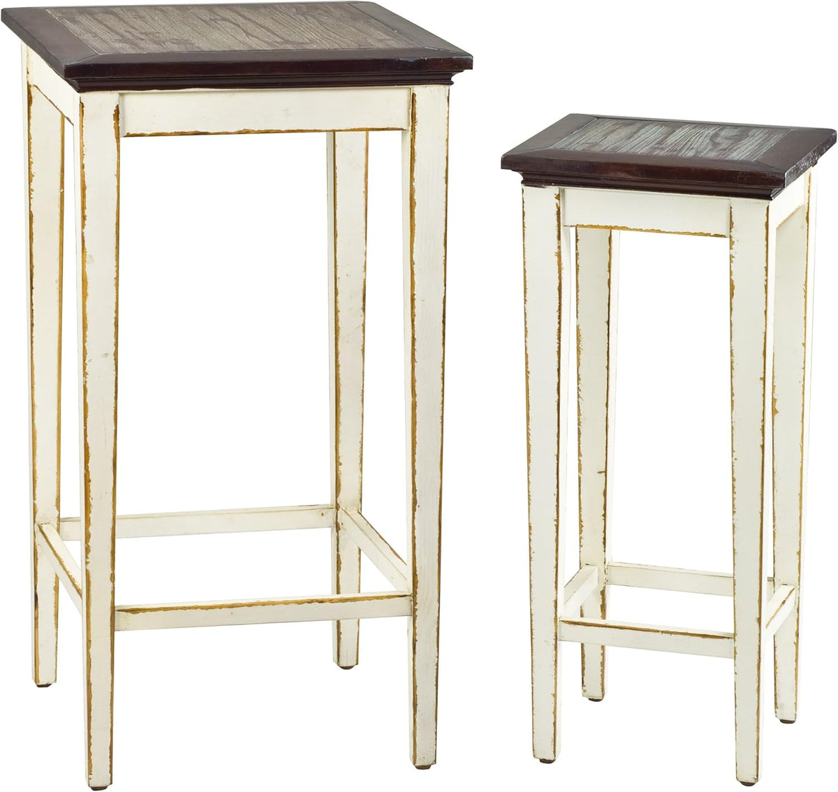 Antiqued White and Dark Brown Nesting Tables Q826265