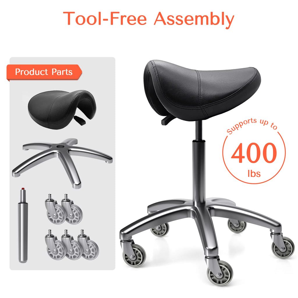 Black Ergonomic Saddle Stool with Wheels V6929