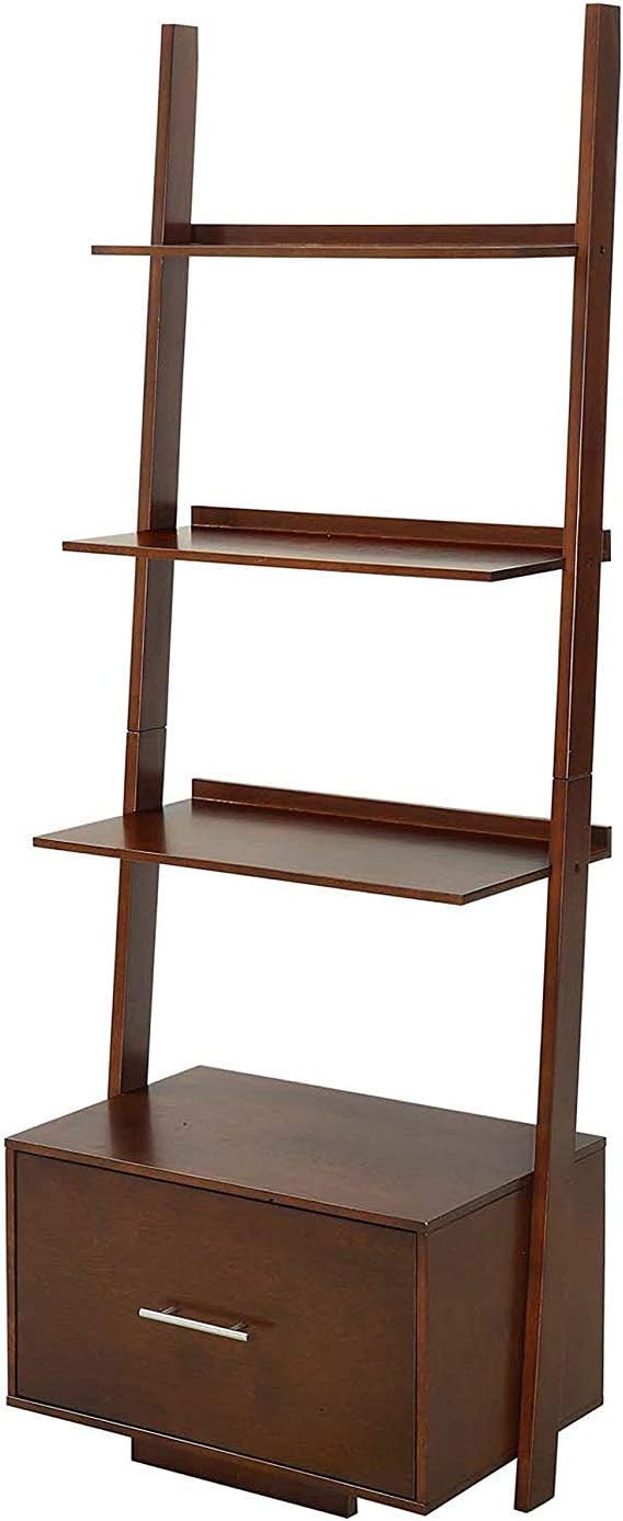 Dark Walnut Ladder Bookcase with File Drawer V81610