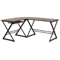 Brown L-Shaped Computer Desk with Keyboard Tray A366057