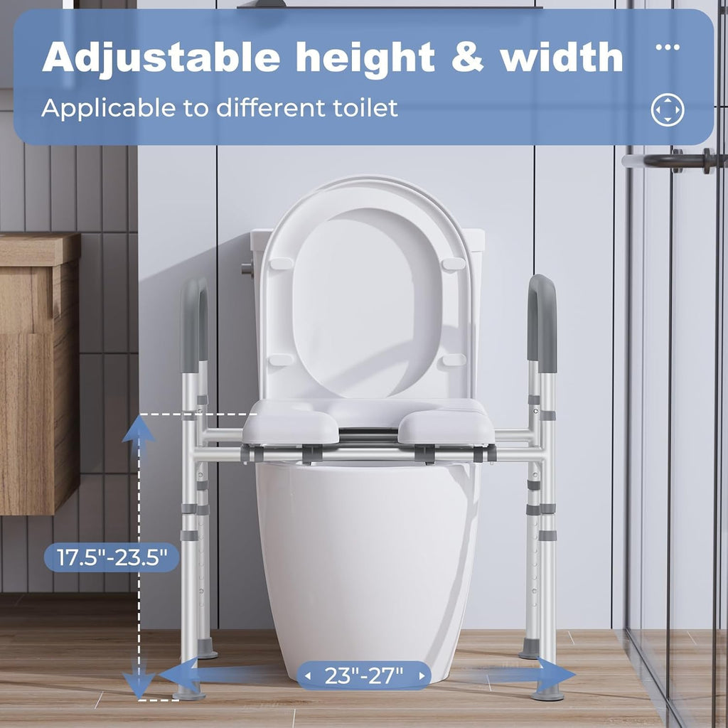 Raised Toilet Seat with Handles, Heavy Duty 400lb Adjustable Toilet Seat with Safety Frame F156