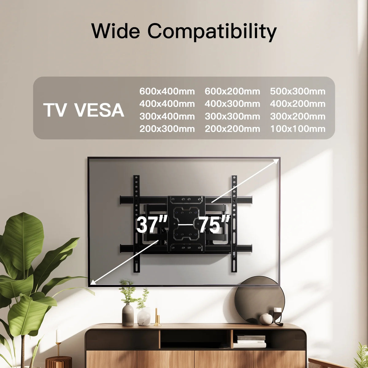 Full Motion TV Wall Mount for 37-75 inch TVs Holds up to 132lbs M667