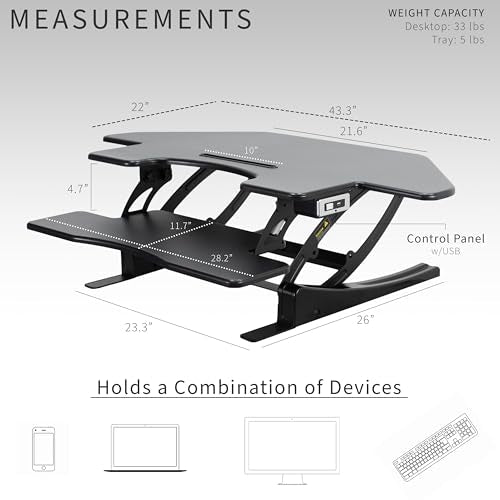 43 inch Electric Height Adjustable Stand Up Desk Converter Black R3113