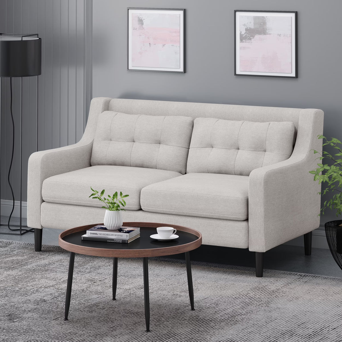 Beige Fabric Upholstered Loveseat B516216