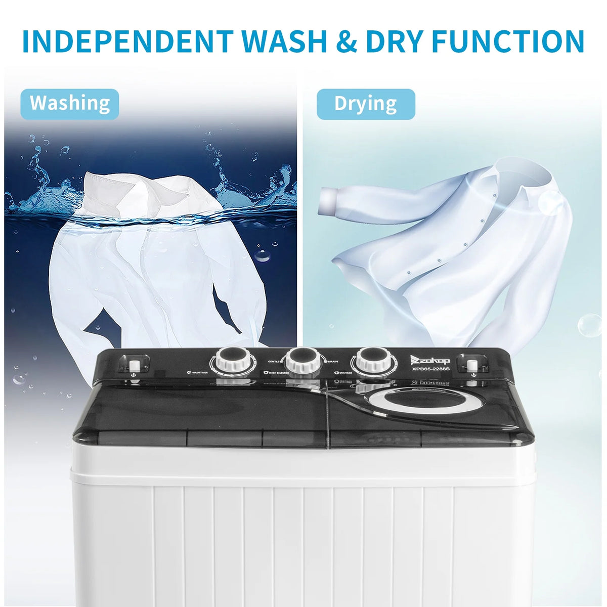 Semi-automatic Twin Tub Washing Machine with Built-in Drain Pump, 26Lbs, White&Black A860