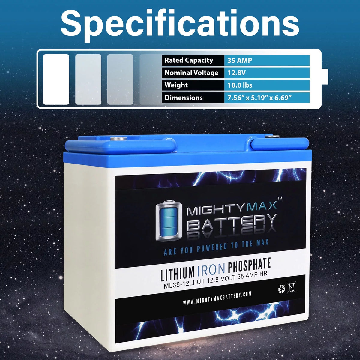 12V 35AH U1 Lithium Replacement Battery P3115
