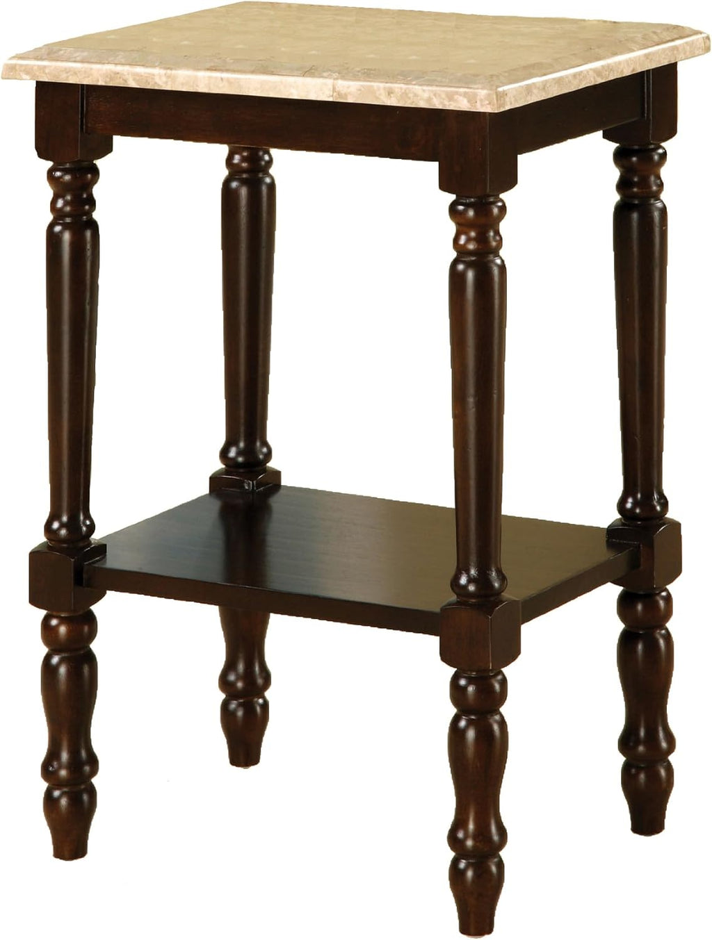 Round Stand with Genuine Marble Top, Dark Cherry Finish T1422