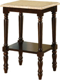 Round Stand with Genuine Marble Top, Dark Cherry Finish T1422