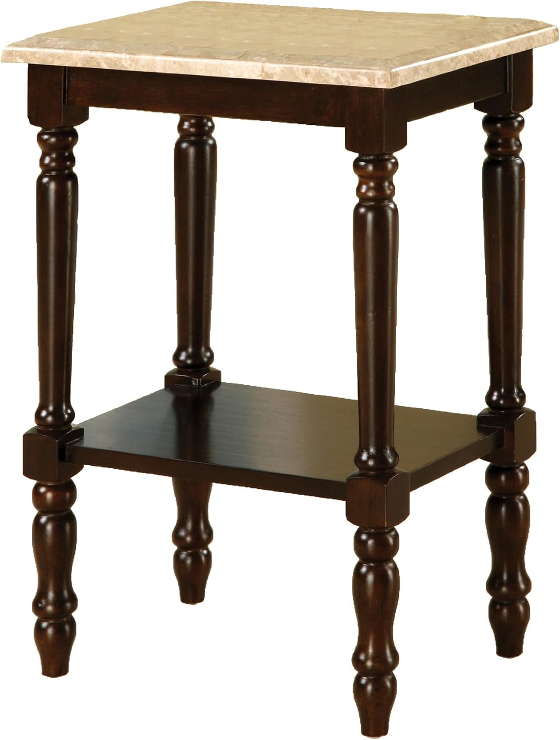 Round Stand with Genuine Marble Top, Dark Cherry Finish T1422