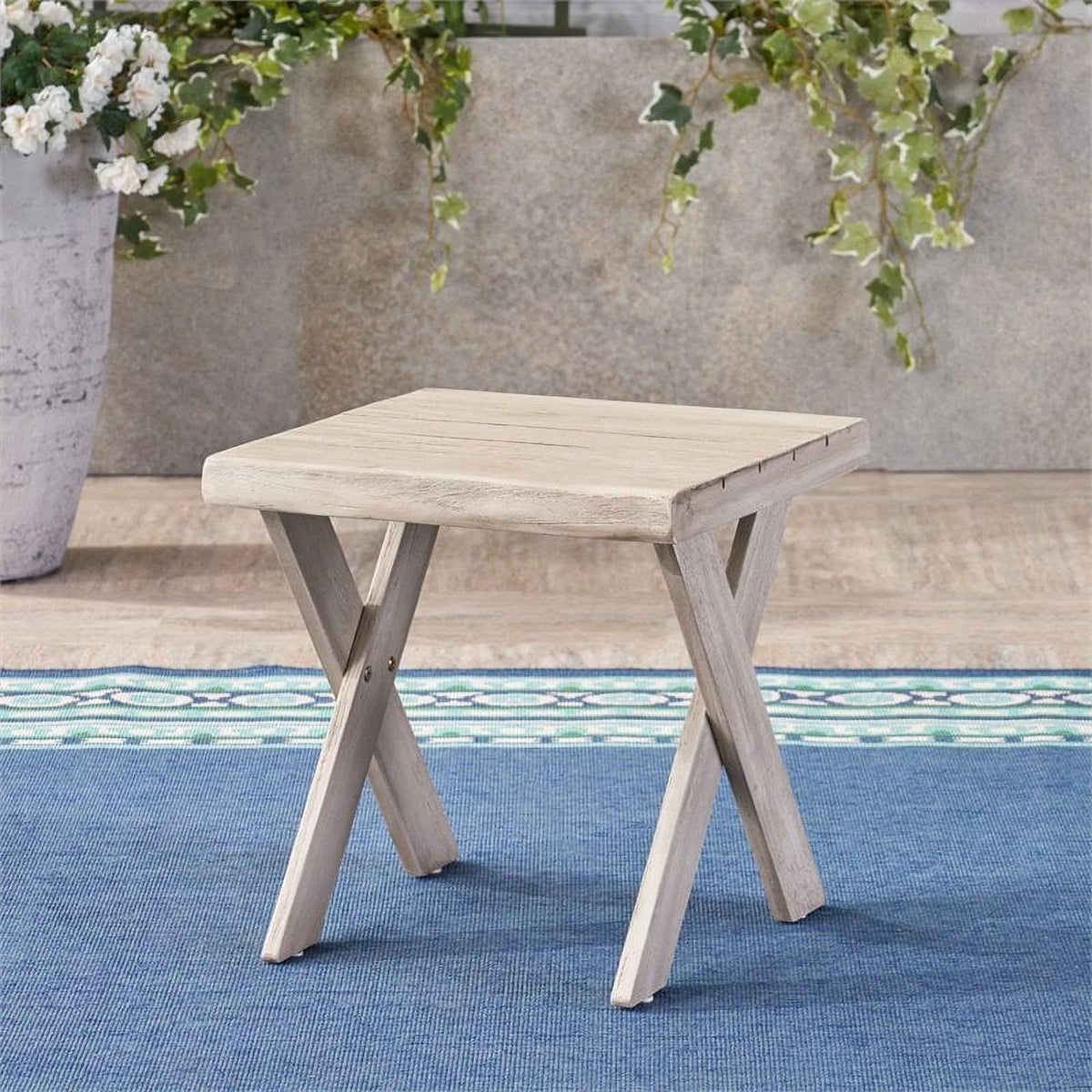 Light Gray Acacia Wood Outdoor Side Table E668