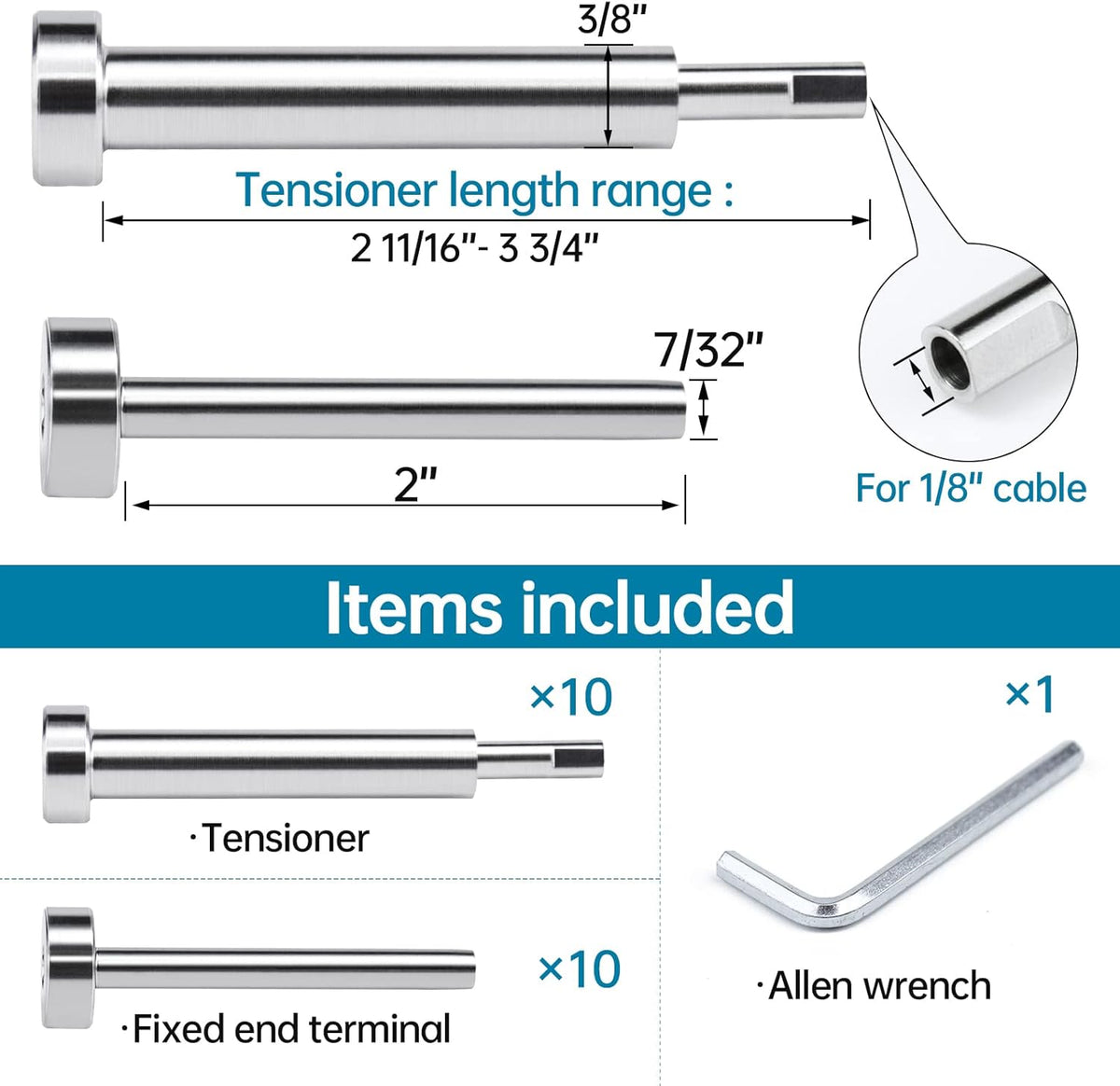 10Pair Invisible Cable Railing Kit T316 Stainless Steel C950476