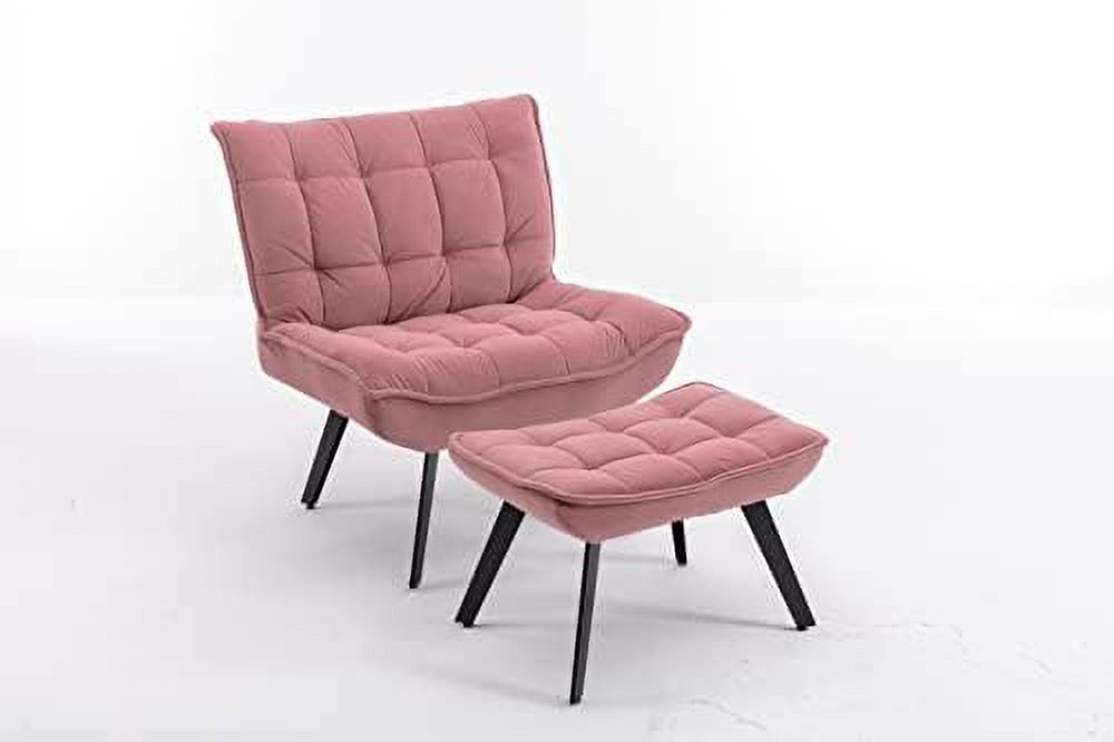 Pink Velvet Accent Chair with Ottoman C935