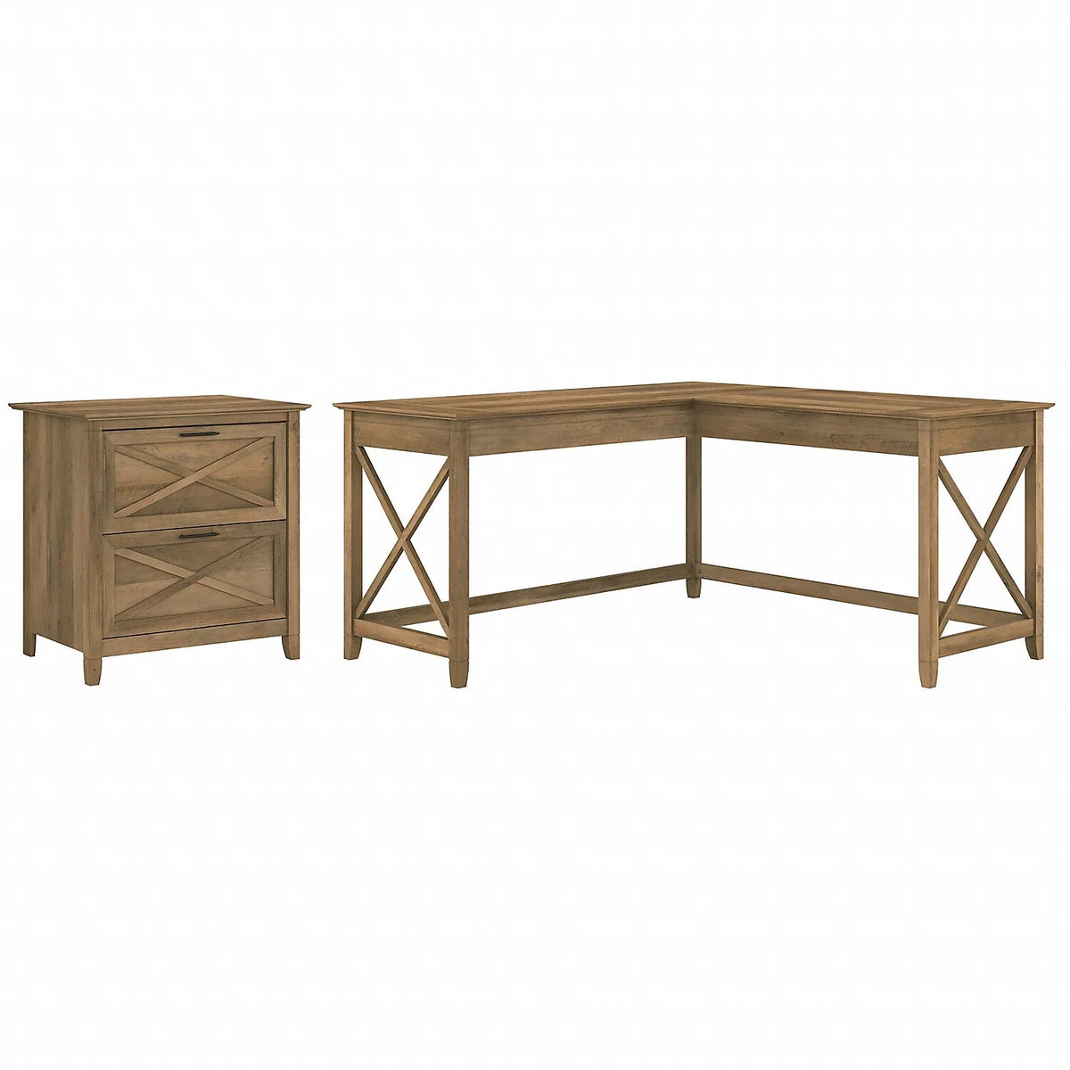 L Desk with Lateral File Cabinet in Reclaimed Pine Engineered Wood W819236