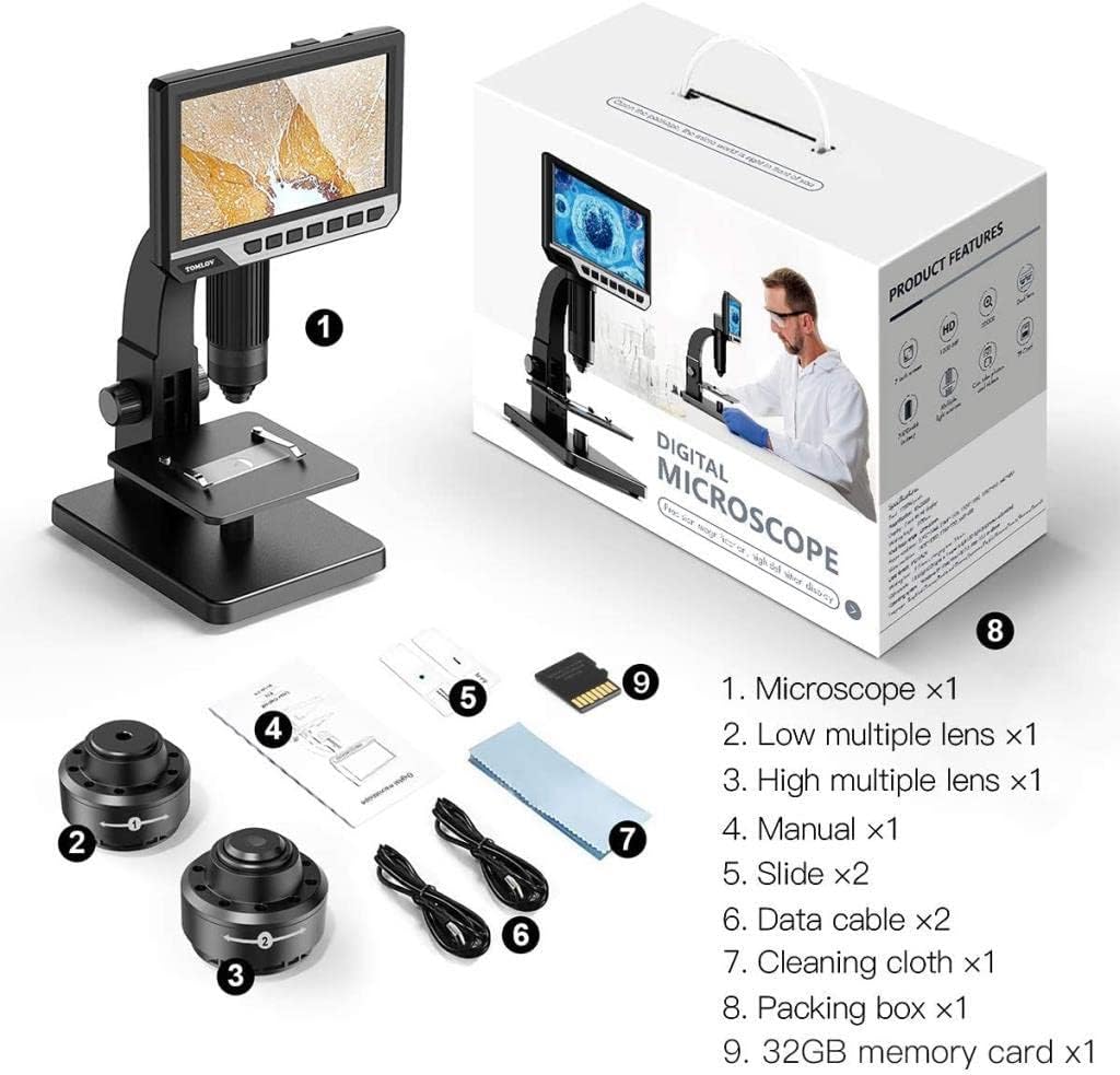 LCD Digital Microscope with 2000X Dual Lens, 7'' IPS Display, 12MP B215
