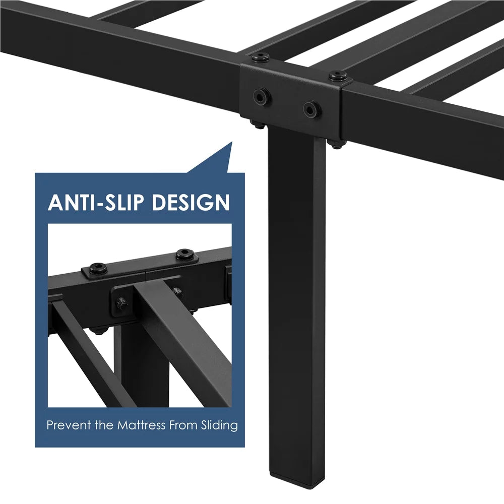 Queen Size Mahogany Metal Platform Bed with Wooden Headboard and Footboard M40770