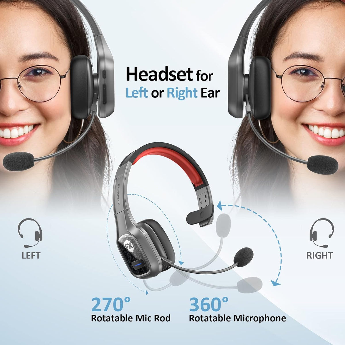 Bluetooth Headset with Microphone Noise Canceling, On-Ear Bluetooth 5.0 Multipoint Headphones, Pack of 2 T17887