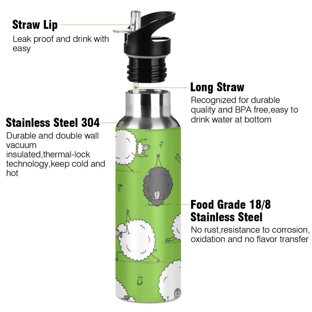 Green Stainless Steel Insulated Water Bottle with Straw Lid U2418