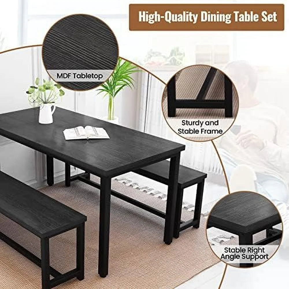 3 Piece Dining Table Set with 2 Benches G996