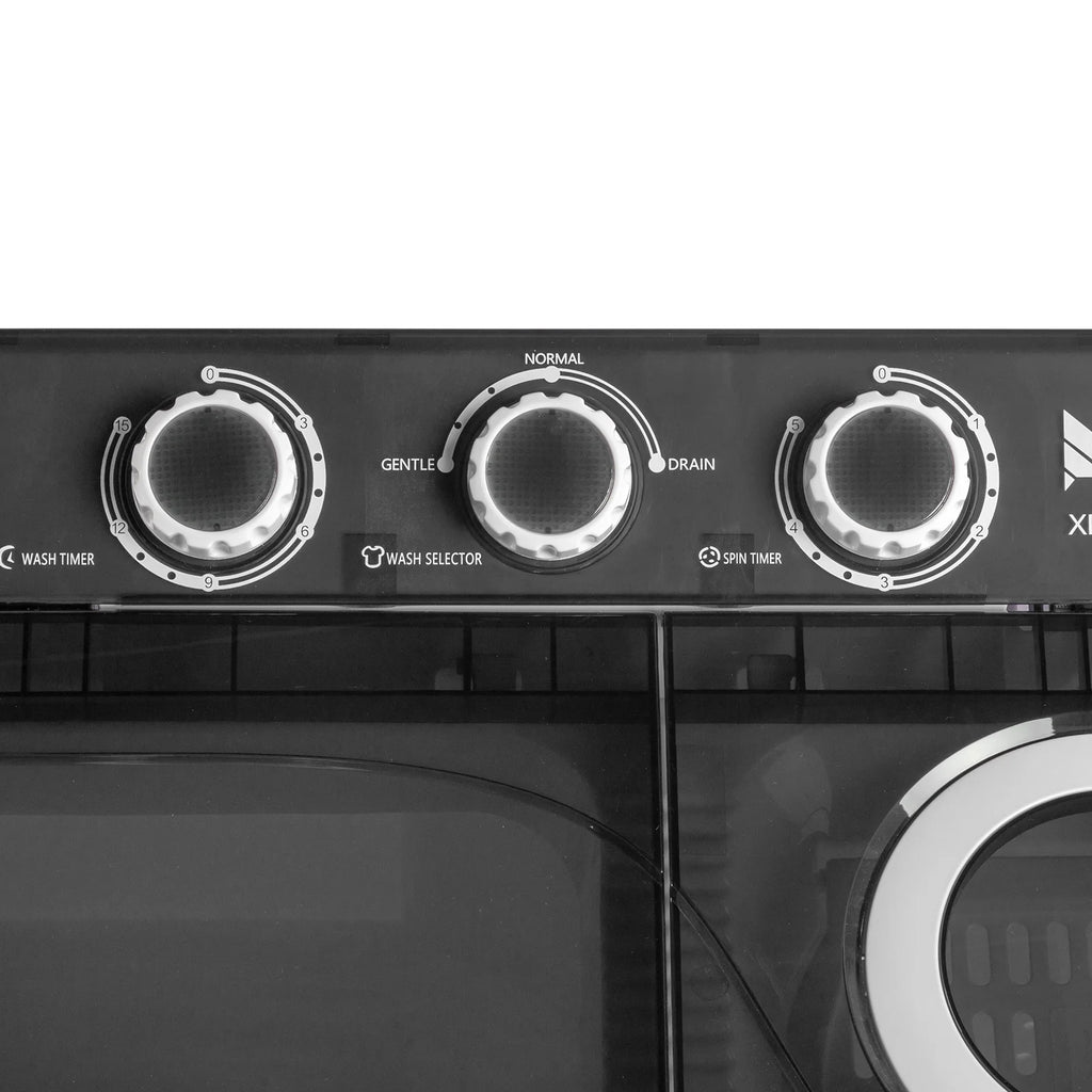 Semi-automatic Twin Tub Washing Machine with Built-in Drain Pump, 26Lbs, White&Black A860