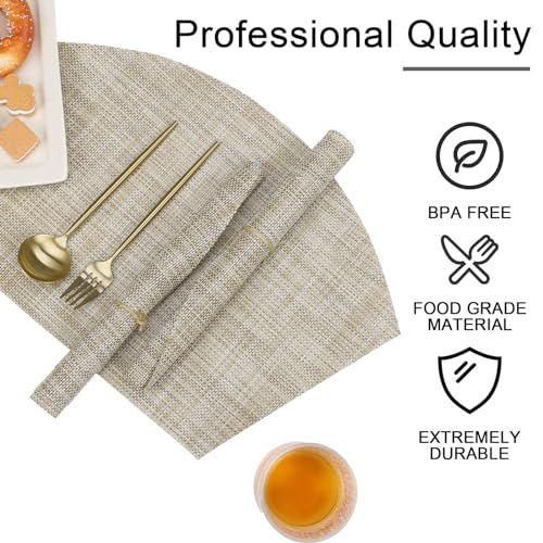 Round Table Placemats Set of 4 Non Slip Heat Resistant Woven Vinyl Metallic Golden Table Mats N58795