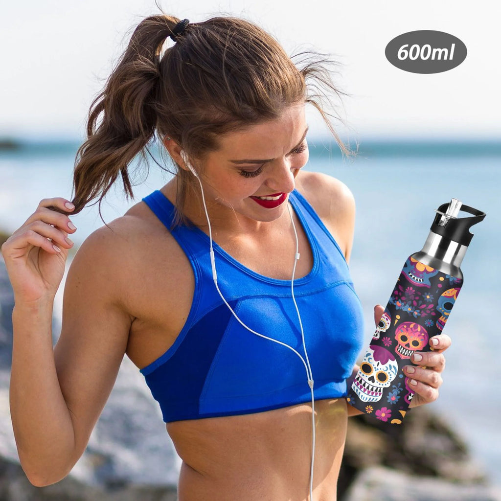 Colorful Skeletons Skulls Stainless Steel Insulated Water Bottle with Straw Lid D632057