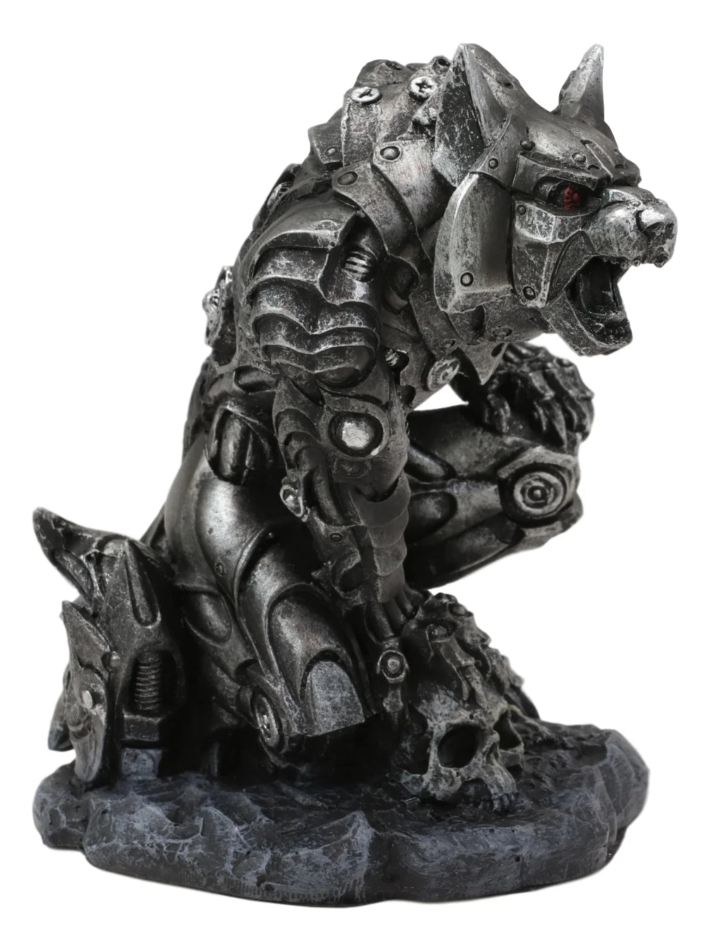 Steampunk Robotic Werewolf Crushing Skull Statue Figurine X948