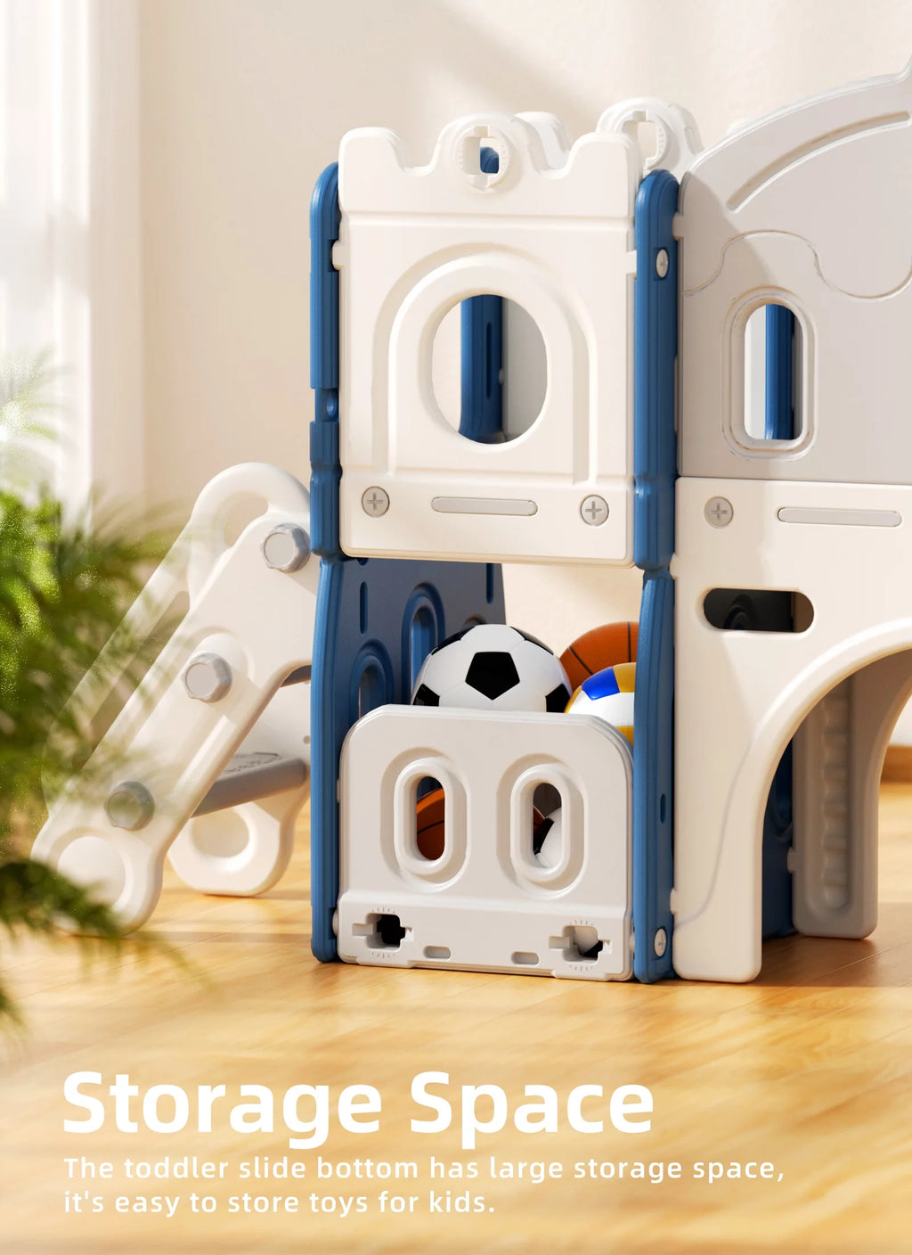 8 in 1 Toddler Slide with Climber, Basketball Hoop, Tunnel and Storage Space Z8013