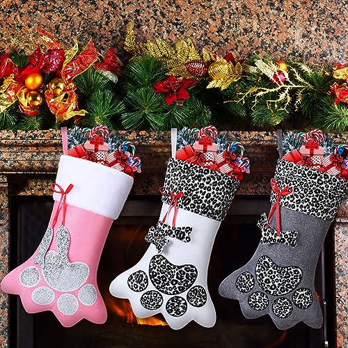 3 Pieces Pet Christmas Stockings Paw Pattern I221
