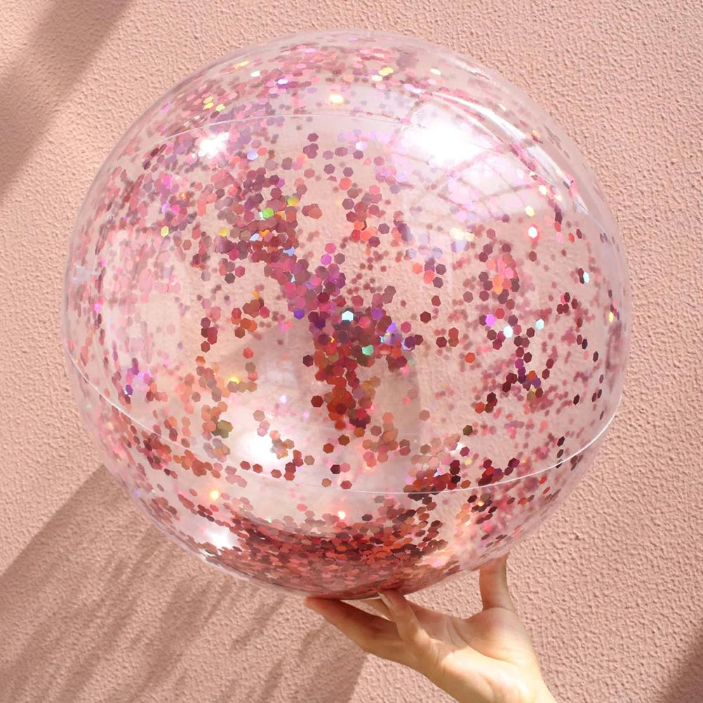 2pcs Glitter Sequin Beach Balls Round Transparent PVC Inflatable Ball Toys with Pumps I154766