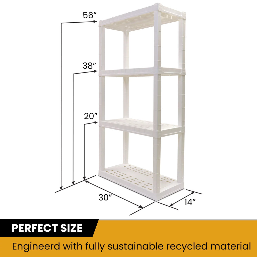 4 Shelf Plastic Garage Shelves, Pack of 4, White 400 lbs Capacity Q835877