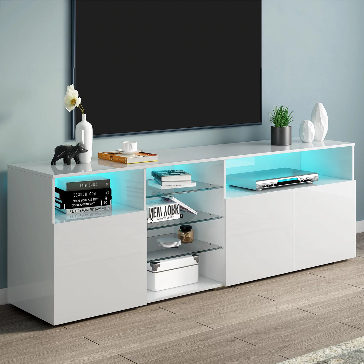 White High Gloss TV Cabinet with LED Lights M244