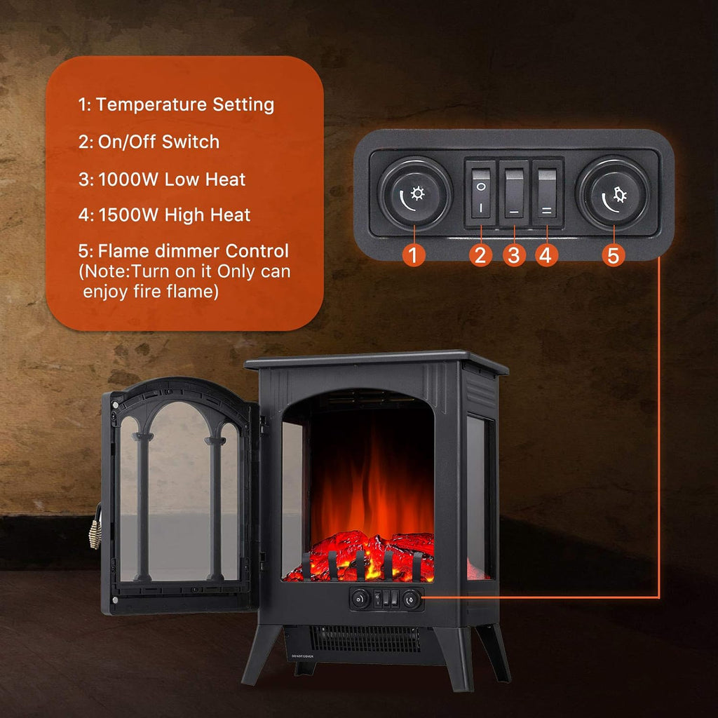 3D Infrared Electric Fireplace Stove, Freestanding Fireplace Heater, 1000W/1500W (16 Inch) F184