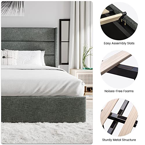 Queen Size White Velvet Upholstered Platform Bed with Storage J504447