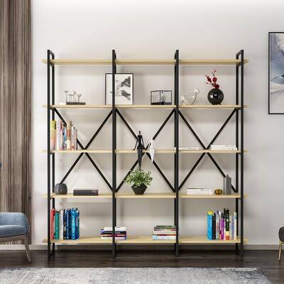 70.9x22 Metal Etagere Bookcase Oak Z784769