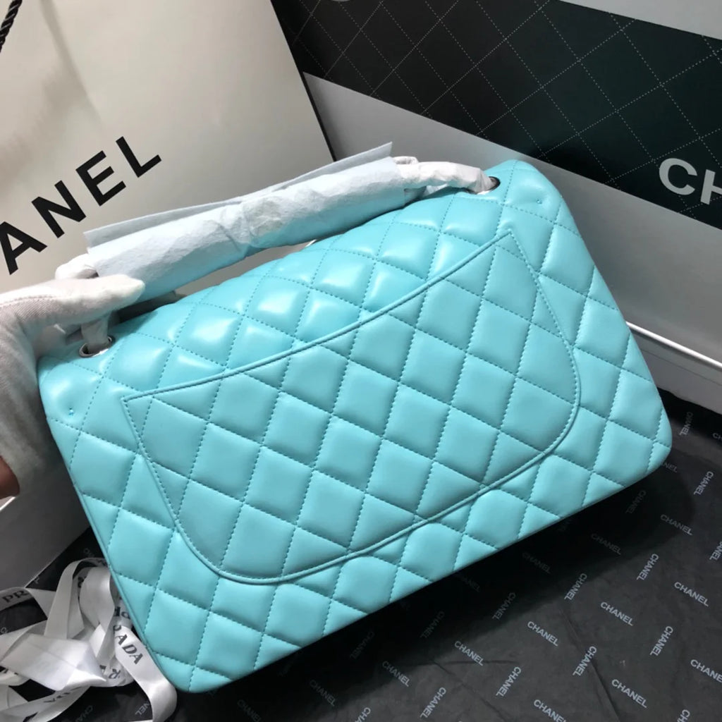 Large Classic Handbag Gold Hardware Blue 11.8in/30cm P628