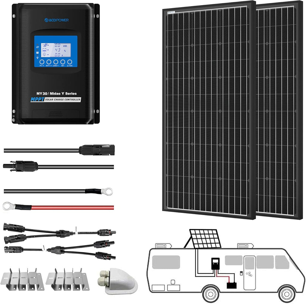 200 Watt Monocrystalline Solar Panel Kit with 30A MPPT LCD Charge Controller C875
