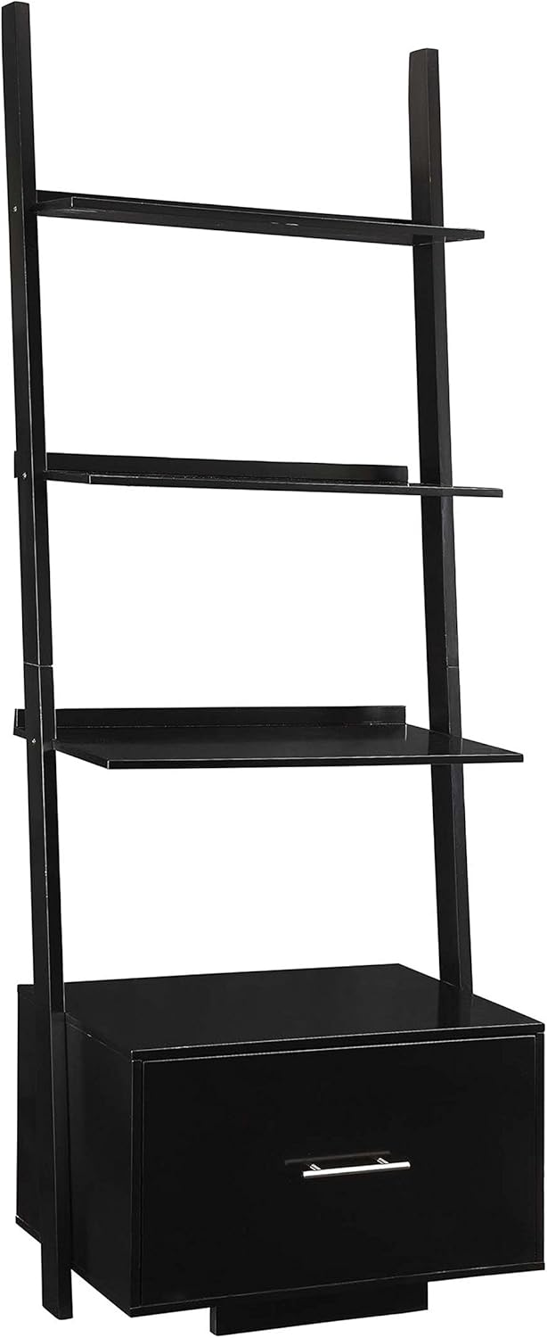 Dark Walnut Ladder Bookcase with File Drawer V81610