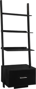 Dark Walnut Ladder Bookcase with File Drawer V81610