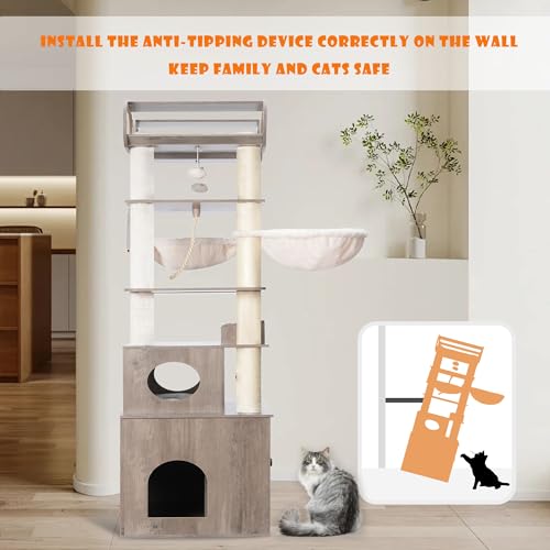 76.8-inch Wooden Cat Tree with Litter Box Enclosure and Scratching Post I49415